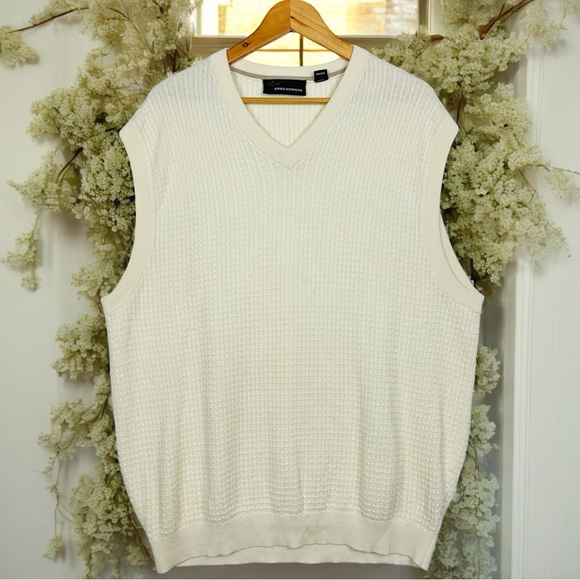 Greg Norman 90s Cable Knit Lightweight V Neck Stretchy Pullover